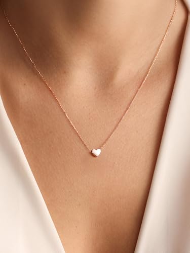 PROSILVER 925 Sterling Silver Necklace for Women Dainty Pendant Necklace | Hypoallergenic 925 Sterling Silver, Cute Small Pendant, Star/Heart/Moon/Triangle/Bar/Round Necklace Silver with Gift Box - color: 03 Rose Gold, style: 02 Heart