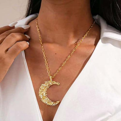 Dainty Gold Moon and Star Necklace for Women - Gold Plated Celestial Pendant with Crystal, Elegant Everyday Jewelry Gift - style: Moon Necklace