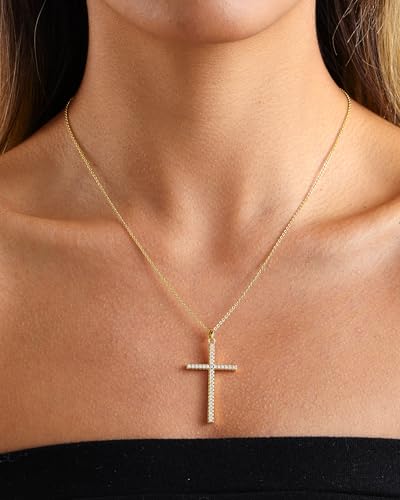 Cross Necklace for Women, 14K Gold Plated Cubic Zirconia Cross Pendant Necklace, Trendy Christian Jewelry Gifts for Baptism First Communion Christmas - color: Style H - Gold