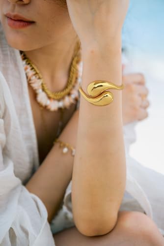 Chunky Gold Bangle Bracelets for Women Trendy Wide Hinged Open Cuff Bangle Bracelet Boho Thick Statement Gold Bracelets Am Cuff Wist Bracelets - color: Teardrop Bangle-Gold color