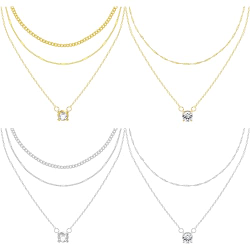 NEWITIN 6 Pieces Pendant Layered Necklaces for Women Gold Necklace Set | Hypoallergenic, Gold Plated, Cubic Zirconia, Cuban Link, Snake Chain, Stackable Chains Choker, Layering Necklace, Women Gifts - color: Gold Silver Fashion
