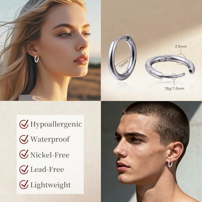 Limerencia G23 Hypoallergenic Titanium Earrings Hoops Small Huggie Earrings | 18G Cartilage F136 Pure Titanium Huggie Hoops with Cubic Zirconia, Ear Cuff Style Jewelry for Women Men with Sensitive Ears - color: No stones, size: 14mm