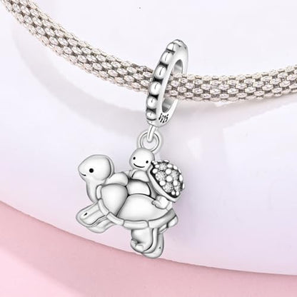 925 Sterling Silver Charms Bead for Bracelets Necklaces, Star Moon Crescent Sun Solar Pendent, Blue Ocean Starfish Shells Turtle Crab Starry Sea Cute Jewelry Birthday Gifts for Women Men - style: Mother and baby turtle charms
