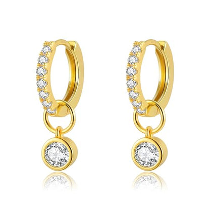 DAILY VIBES Cute Butterfly Star Cross Heart CZ Dangle Earrings for Women | 925 Sterling Silver Post, 14K Gold or Silver Plated, Mini Cubic Zirconia Dainty Drop, Cartilage Small Huggie Hoop Earrings - color: Gold Single Stone