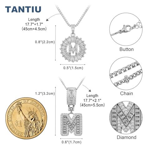 14K Gold Plated Alphabet Necklace Cubic Zirconia Letter Pendant, Personalized Name Jewelry Gift for Women, Customizable A-Z, Birthday/Mothers Day Gifts for Womens - color: White Gold, style: Style-M
