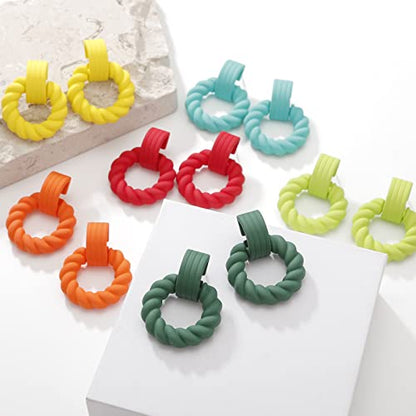 RUOFFETA Rectangle Earrings for Women, Acrylic Square Earrings Twisted Geometric Statement Jewelry - color: Green Round