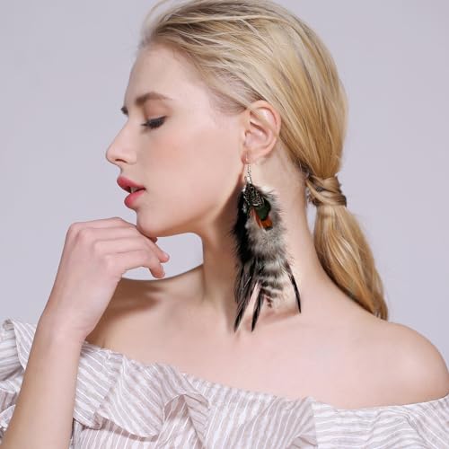 Bohemian Feather Dangle Earrings for Women with Shell Beads Long Tassel Design Drop Earrings - style: Style-Grey