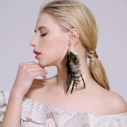Bohemian Feather Dangle Earrings for Women with Shell Beads Long Tassel Design Drop Earrings - style: Style-Grey