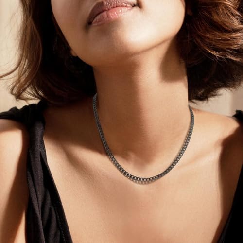 Men Cuban Chain Necklace for Men Stainless Steel 5mm Link Chain Women Dainty Necklace Gold/Silver/Black Plated Statement Jewelry 18/20/22/24/26/28/30 Inch - color: 5mm-Black Cuban Chain, size: Length 28 Inch