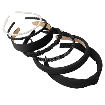 7pc Black Headbands for Women Girls Headbands Set, Non Slip | Solid Head Bands for Women's Hair Diademas Para Mujer De Moda - color: Black