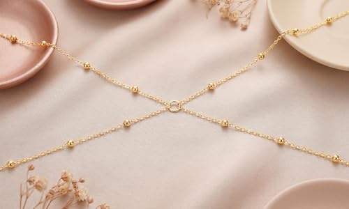 Layered Waist Chain for Women Waterproof, 14K Gold/Silver Plated Belly Chain Belt Waist Beads Chain Herringbone Snake Satellite Body Chain Beach Summer Fashion Jewelry Gift - style: Style 2
