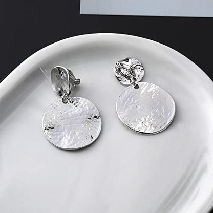 Women's Statement Clip-On Earrings Hypoallergenic Lightweight Clip Earrings - color: D-silver disc