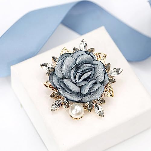 Elegant Rose Flower Brooch Pin for Women Men Wedding Party Gentleman's Essentials Handmade Imitation Crystal Pearl Fabric Flower Lapel Pin Dress Suit Accessories Boutonniere Ideas Gift - color: Grey