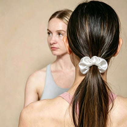 Silk Hair Ties Ponytail Holder Hairs Bow Ropes Elastics Hairtie Accessories Wide 0.8inch on Hair No Damage No Crease for Women Curly Thick Wavy Hair(30Pcs White) - color: White