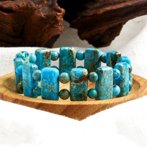 Yomisa Boho Beaded Bracelets for Women,Natural Chakra Turquoise Stone Jasper Bead Bracelet for Womens,Bohemian Handmade Stretch Beads Friendship Bracelets,Healing Trendy Western Jewelry Gifts - color: Turquoise