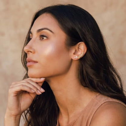 Ear Climber Earrings for Women, 14K Gold Plated/Silver Plated | Crawler Earrings Pierced with Cubic Zirconia, Hypoallergenic Cluster Stud Tragus Conch Daith Cartilage Jewelry Gift for Daily - color: Gold-8