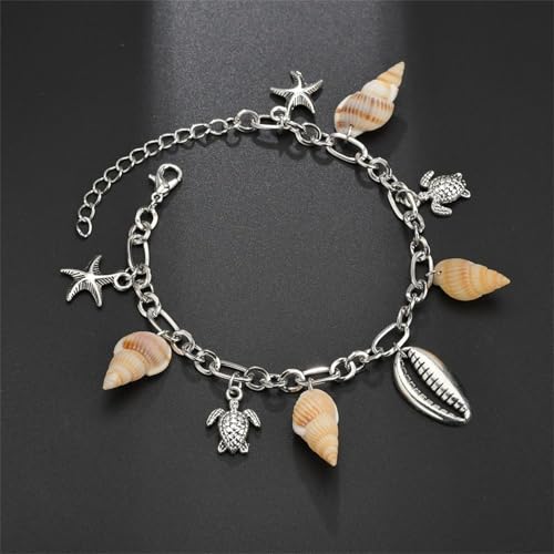Shell Ankle Bracelet Set for Women,Boho Adjustable Beads Anklet Pack Natural White Shells Stack Stretch Seashell Pearl Starfish Bracelet Set Hawaiian Beach Vacation Foot Jewelry - style: H-Shell Conch