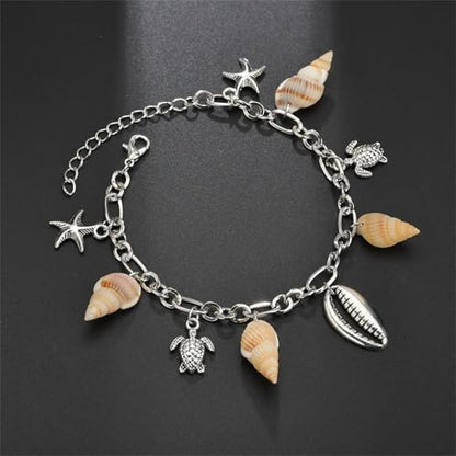 Shell Ankle Bracelet Set for Women,Boho Adjustable Beads Anklet Pack Natural White Shells Stack Stretch Seashell Pearl Starfish Bracelet Set Hawaiian Beach Vacation Foot Jewelry - style: H-Shell Conch