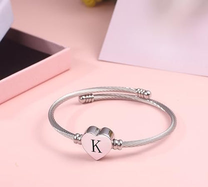 MUERDOU Initial Bracelet for Women Alphabet 26 Letters Bracelet Heart Cable Charm Bracelets Gifts for Her - style: K