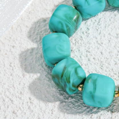 Multicolor Chunky Beaded Bracelet for Women Bold Acrylic Resin Stretch Bracelet Summer Beach Statement Bracelets Trendy Elastic Bangle Jewelry - color: Bead bracelet-turquoise