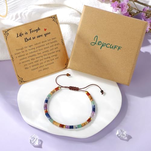 JoycuFF Gifts for Women Inspirational Gifts for Teen Healing Natural Stone Bracelets for Women Friends Sister - style: Life is tough-Colorful