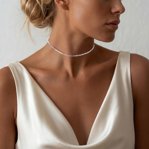 WomenGifts Cuban Link Chain Necklace for Women, Waterproof 14k Gold Silver Plated Chain Choker, Non Tarnish Stainless Steel Jewelry, 3.5/5/6/8/11mm,14/16/18 Inch Thin&Chunky&Thick - color: Silver, style: 3.5mm-12.8"