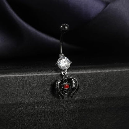 14G Surgical Stainless Steel Dangle Belly Button Rings for Women Belly Ring Dangling Piercing Jewelry CZ Snake lizard Skull Spider bat Halloween Party Punk Rock - style: Winged Skull