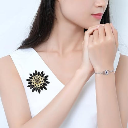 Rhinestone Sunflower Brooch Pin Red Pink Flower Brooch Stylish Crystal Brooch Elegant Clothing Hat Bag Accessories Jewerly for Women - color: Black