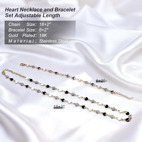 Gold Jewelry Set for Women, Dainty 18K Gold Plated Heart Necklaces Bracelets Set, Elegant Choker Necklaces Bracelets Trendy Valentine Anniversary Birthday Jewelry Gift - color: Black