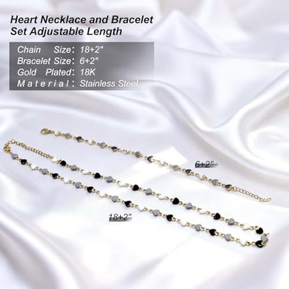 Gold Jewelry Set for Women, Dainty 18K Gold Plated Heart Necklaces Bracelets Set, Elegant Choker Necklaces Bracelets Trendy Valentine Anniversary Birthday Jewelry Gift - color: Black