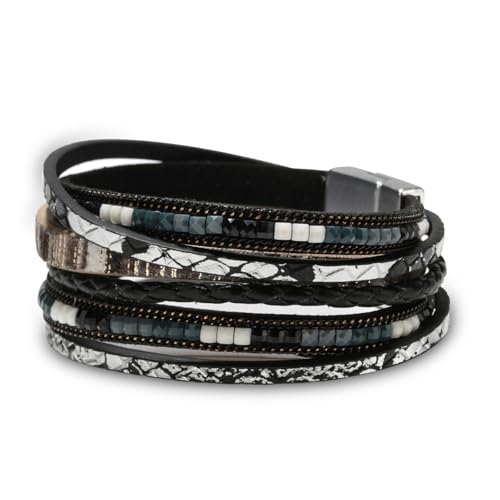Fesciory Leather Wrap Bracelets for Women, Boho Western Layered Jewelry | Layered leather cuff bracelets, Easy on and off, Boho western style, Daily wear, Gift for women - color: Black 1