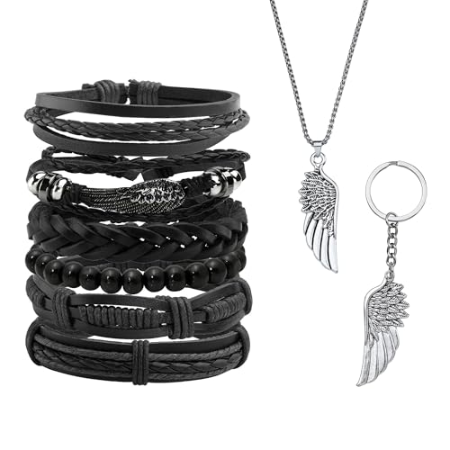 6-12PCS Braided Faux Leather Bracelet Punk Cuff Wrap Bracelets for Men Women Adjustable - color: A3