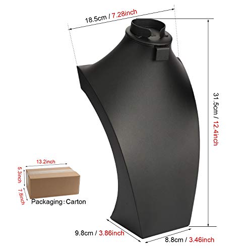 Black Leather Necklace Display,Jewelry Necklace Bust Display Stand for Bracelets,Earrings,Rings (H12.4inch) - size: H12.4inch