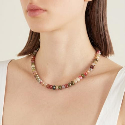 Joya Love Colorful Gemstone Beaded Necklaces For Women Trendy Rainbow Natural Stone Boho Handmade Stainless Steel Waterproof Strand Necklaces Jewelry For Women Gift - color: Amazon