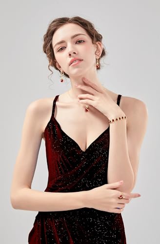 GZWHD Jewelry Set for Women CZ Earrings Necklace Ring Bracelet Set Prom Party Wedding Jewelry Gift for Mother Friend Wife - color: A-Gold-Garnet
