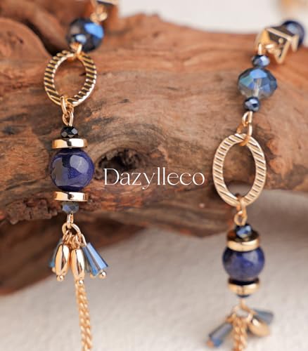 Long Gold Boho Necklaces for Women Beaded Statement Chain Long Necklace Gold Costume Jewelry Birthday Gifts for Her - color: Dark Blue