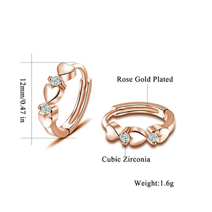 CiNily 14K White Gold Plated Small Hoop Earrings for Women Girls Heart Cubic Zirconia Hypoallergenic Earrings - color: Rose gold-white