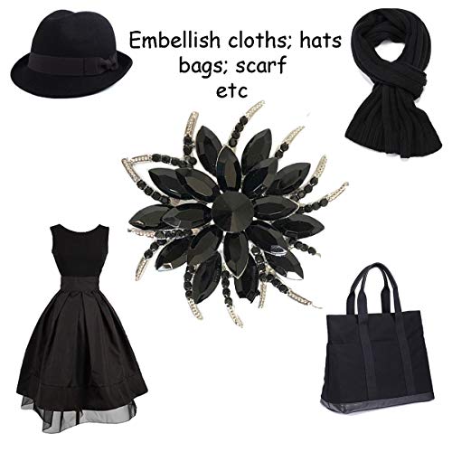 seven wolves Women's Austrian Crystal Brooch Wedding Flower Leaf Bouquet Brooch - color: Black