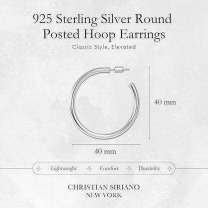 18K Gold Plated Sterling Silver Earrings for Women – Pure & Polished, Twist, Square, Hinged Tube, Abstract & Heart Shape Hoops – Lightweight, Hypoallergenic, Non-Tarnish Jewelry (Sizes: 3x35mm-46x30mm) - color: Silver, size: Polish Hoop (3x40mm)