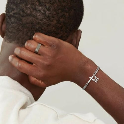 Cross Cuban Link Bracelets for Men Initial A - Z Faith Cross Bracelets, Stainless Steel Fashion Initial Charm Chain Bracelet Religious Jewelry Gift for Men - color: Silver A
