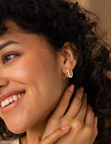 Small Chunky Hoop Earrings for Women Gold Huggie Earrings | 14K Gold Plated Non Tarnish, Hypoallergenic 925 Silver Post, Small Thick Huggie Hoop Earrings, Lightweight Small Hoops - color: Gold, size: 12mm(small)