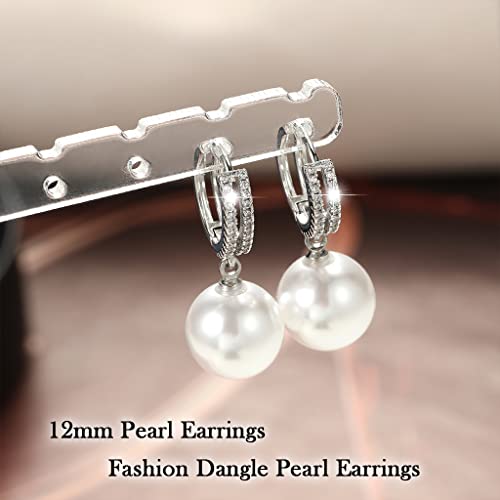 Pearl Earrings for Women 14K Gold Plated Hypoallergenic Pearl Earrings 5A Cubic Zirconia Dangle Earrings Elegant Jewelry - color: 4-Silver