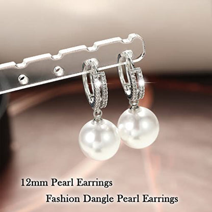 Pearl Earrings for Women 14K Gold Plated Hypoallergenic Pearl Earrings 5A Cubic Zirconia Dangle Earrings Elegant Jewelry - color: 4-Silver