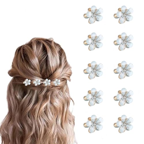 8 Pcs Small Mini Pearl Claw Clips with Flower Design, Sweet Artificial Bangs Clips Decorative Hair Accessories for Women Girls, Double Sided Flower Color R - color: Color R