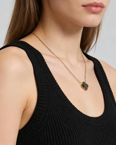 Four Leaf Clover Necklace 18K Gold Plated Necklaces for Women Lucky Flower Pendant Adjustable Link Chain Stainless Steel Dainty Trendy Simple Jewelry Gifts for Women - color: 1G-White+Black+Gold