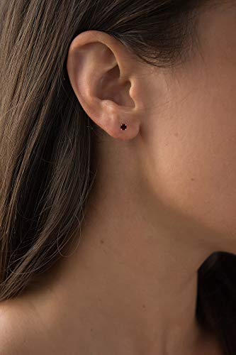 Solid 14K Yellow, White or Rose Gold 4mm Round Genuine Gemstone Birthstone Prong Set Stud Earrings For Women - color: Garnet