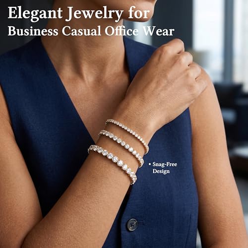 925 Sterling Silver Bracelets for Women Stack, Trendy Tennis Bangle Cuff Jewelry Set 14K Gold Plated, Adjustable Bracelet Set for Wrist Essentials, Women Fashion Watch Band Acecessories - style: Bracelet_3pcs(Gold Tennis Set)