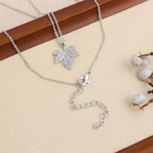 Jean Beau Dainty Pendant Necklaces for Women, Cute Chain Necklace Jewelry Gift - color: Silver Leaf
