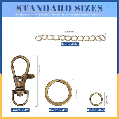 Glarks 125pcs Bronze Keychain Making Kit, Keychain Craft Supplies Including Key Chain Clips with Chains, Lobster Claw Clasps, Key Rings and Jump Rings for Jewelry Craft Making - color: Bronze