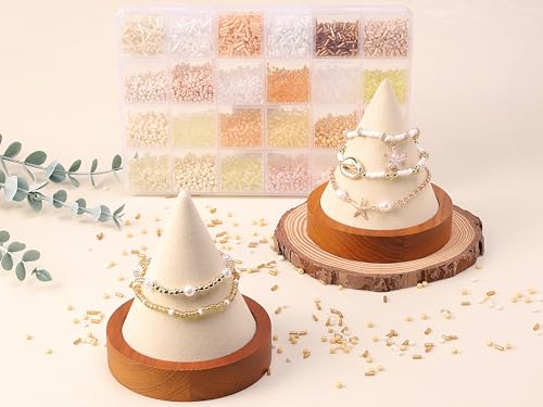 LAIDANLA 7500pcs Beige White Glass Seed Beads Kit for Jewelry Making with 3mm Tiny Bead and 4mm/6mm Bugle Tube Bead 24 Colors Waist Embroidery Beads for Bracelets Necklaces DIY Craft Beading Kit - color: Beige